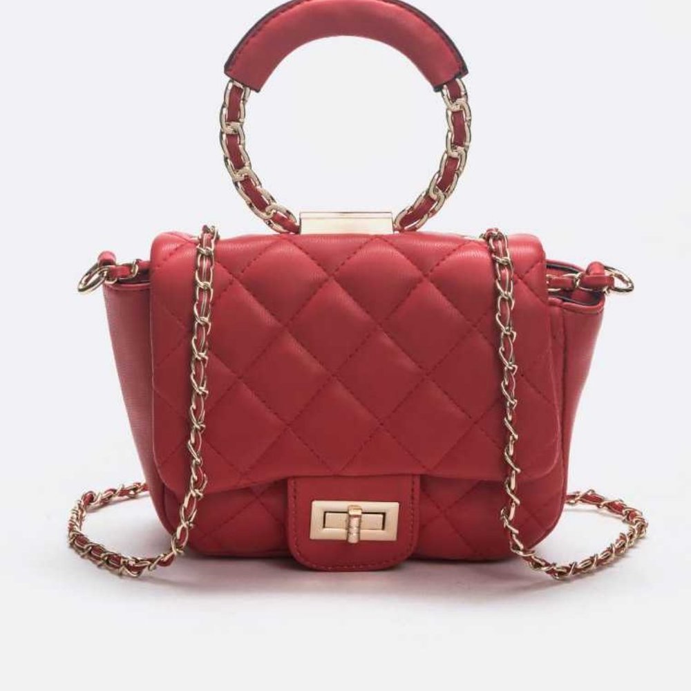 Top Handle Quilted Iconic Shoulder Bag - Red